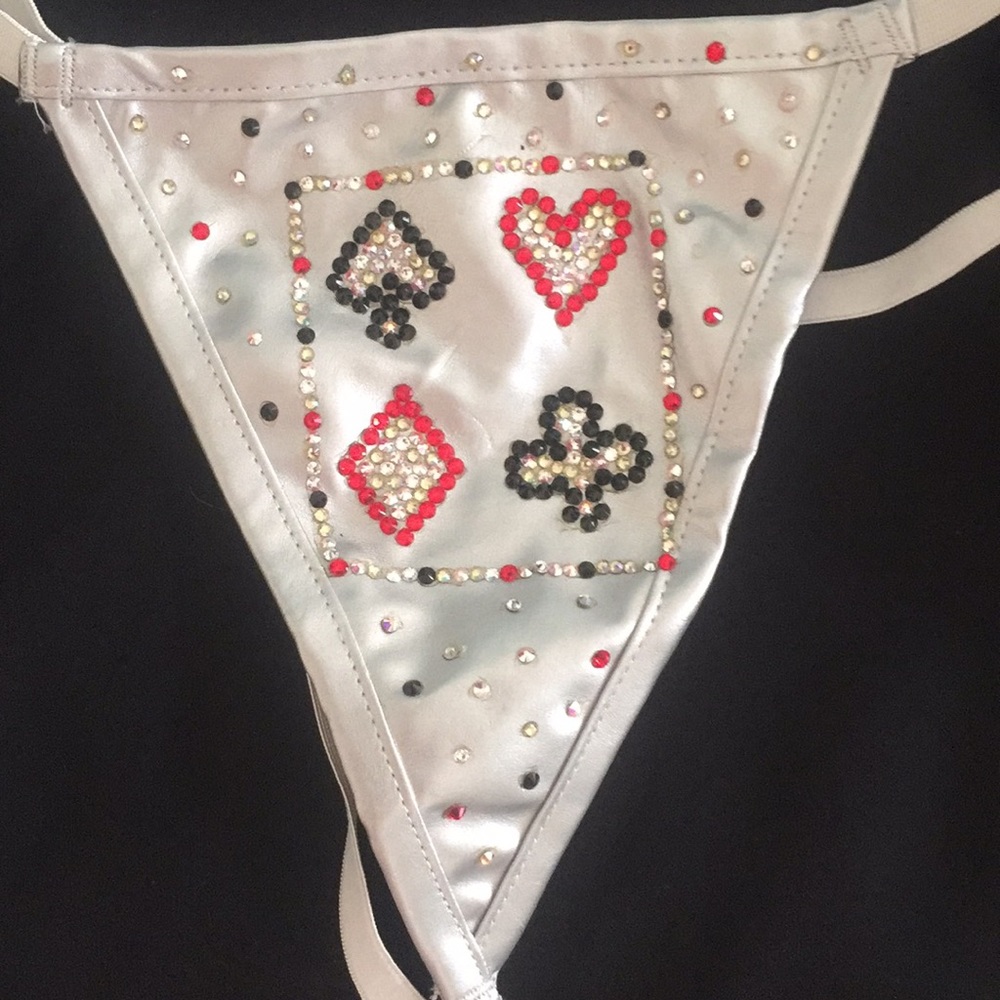 Crystal embellished pleather Thong with Card Suits